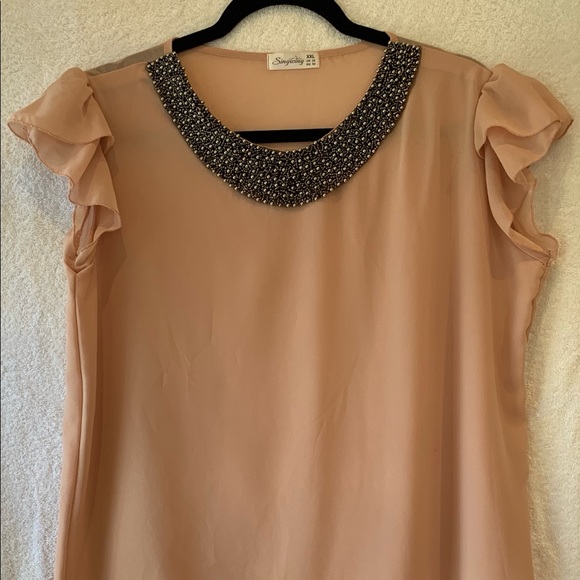 Chiffon Ruffle Beautiful Necklace Blouse - Picture 1 of 4